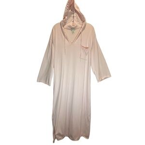 Neiman Marcus Soft Pink Hooded Cotton Knit Pullover Maxi Robe - Extra Large